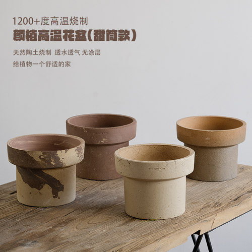 虹越颜植陶土花盆甜筒系列兰花郁金香粗陶高级感情绪稳定种植盆