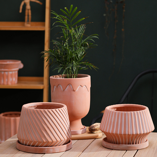 虹越园艺家红陶花盆复古透气陶土花盆轻奢高级感家用细陶白雾机雕