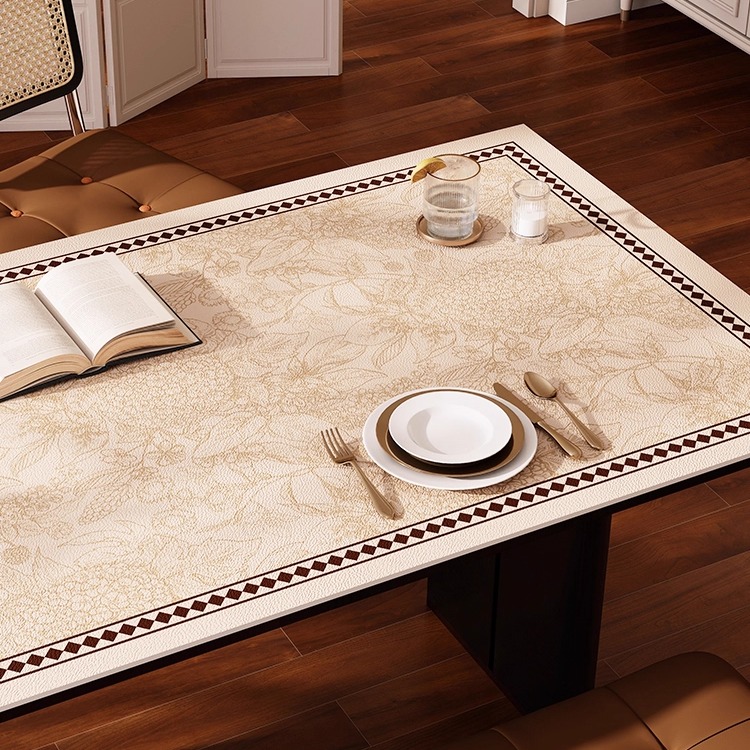 复古高级感防水不卷边皮革餐桌垫