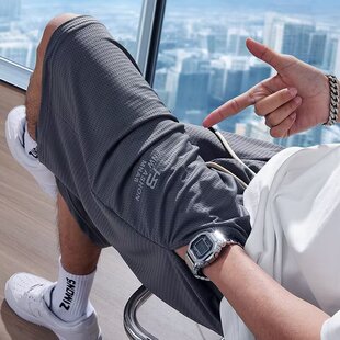 胖子五分运动空调沙滩休闲直筒裤 冰丝网眼短裤 宽松大码 夏季 薄 男士