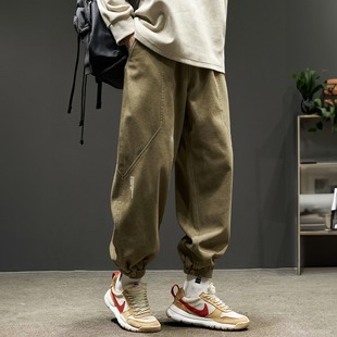 美式工装裤子男款秋冬款加绒加厚休闲裤潮牌宽松大码胖子束脚长裤