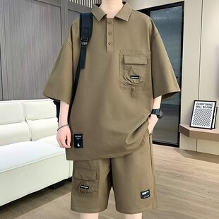 潮流帅气休闲套装 特大码 穿搭配一整套 夏季 POLO衫 300斤短袖 T恤男士