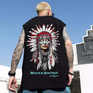 运动无袖 2025新款 背心男夏季 潮牌高街宽松加肥加大码 T恤上衣 美式