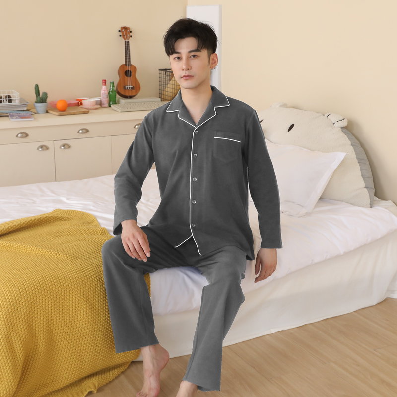 帝日斯诺2025秋冬加厚柔软男士双面绒简约纯色休闲家居服两件套装