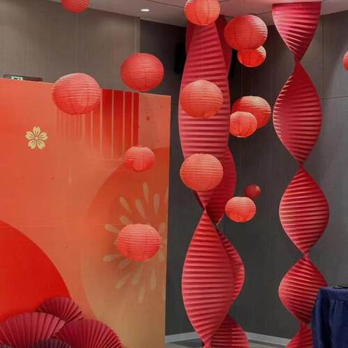 新年布置实用瓦楞波浪折纸红色订婚宴背景墙装饰高级感婚礼褶皱纸