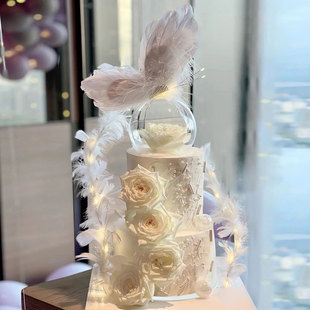 网红ins鲜花蝴蝶灯女神塑胶假橱窗蛋糕样品定制 蛋糕模型仿真新款