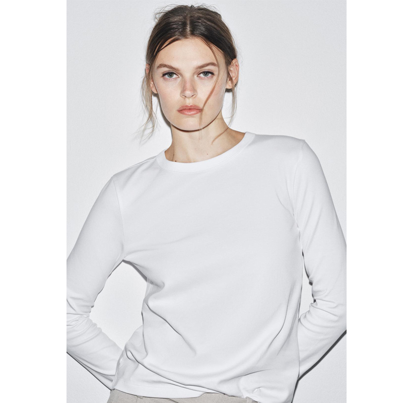 高品质丝光棉V领长袖T恤