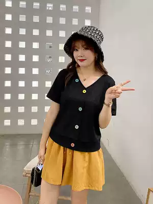 Cai Dobao large size women's women's summer 2021 new V-collar thin foreign Pie T-shirt short sleeve shirt