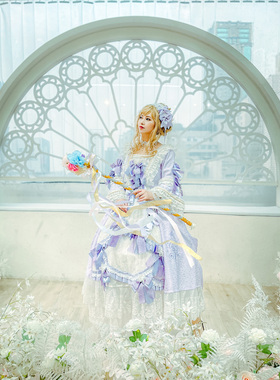 七坊原创洛丽塔lolita花嫁紫色宫廷礼服长袖连衣裙OP蕾丝蝴蝶结