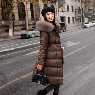 狐狸大毛领抽绳收腰修身 羽绒服女中长款 2022年新款 爆款 白鸭绒外套