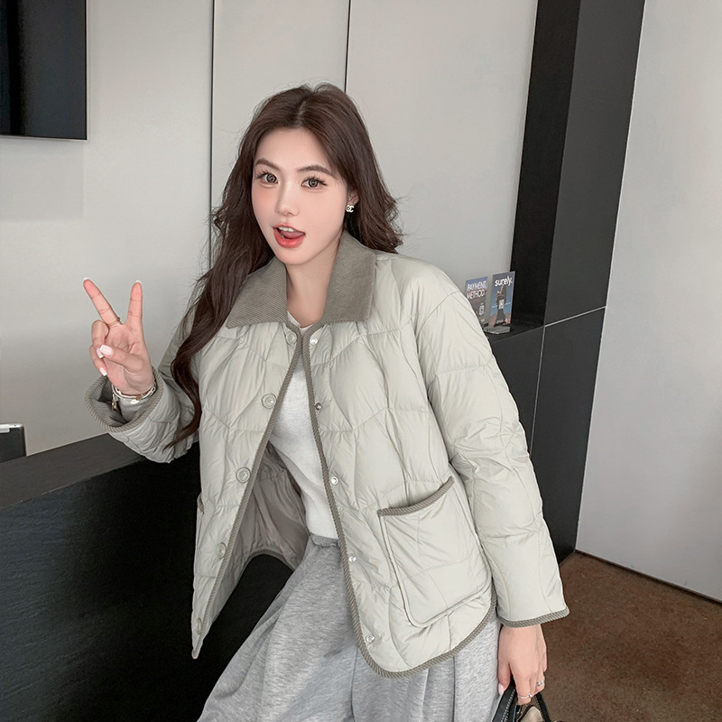 2024新款冬季襯衫領(lǐng)95白鴨絨羽絨服女輕薄短款時尚今年流行爆款