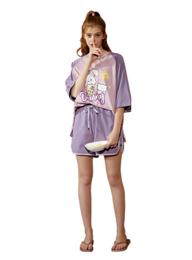 睡衣两件套纯棉可外穿家居服
