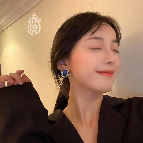S925巴洛克法式复古宫廷美人珐琅气质典雅桃心圆纽扣银耳钉耳环