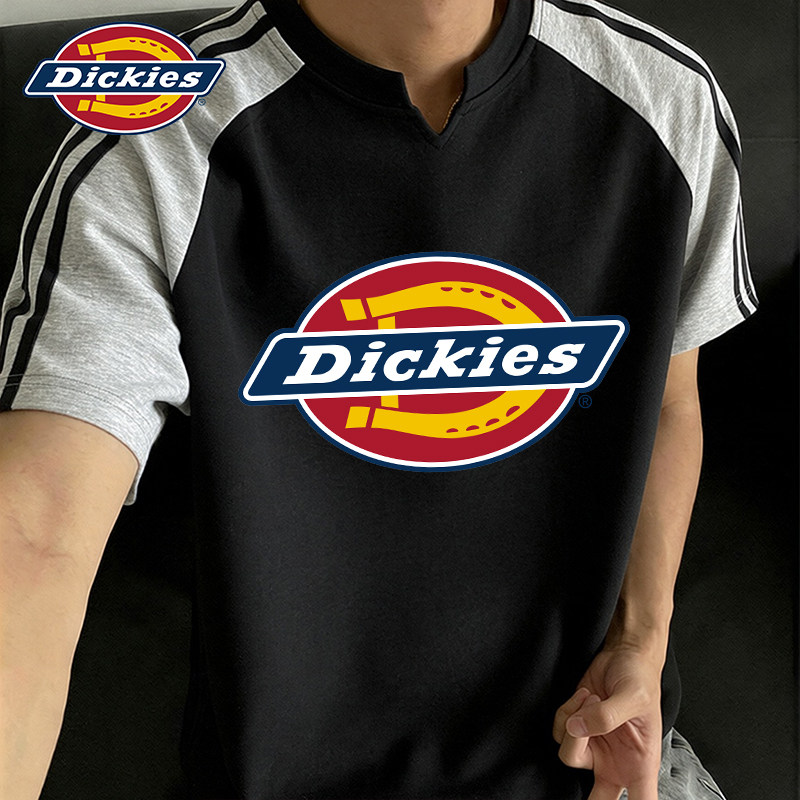 Dickies纹短袖t恤男士v领上衣