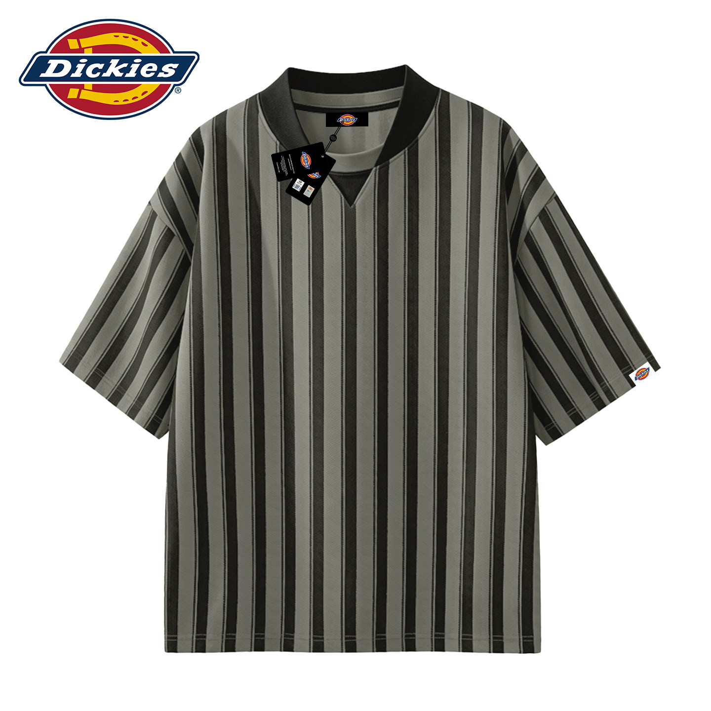 Dickies条纹棒球领短袖t恤男上衣