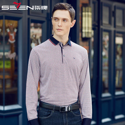 柒牌男装长袖T恤 2018春季新款男士中年商务