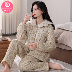 睡衣女冬季珊瑚绒加厚加绒三层夹棉秋冬款超厚法兰绒小碎花家居服