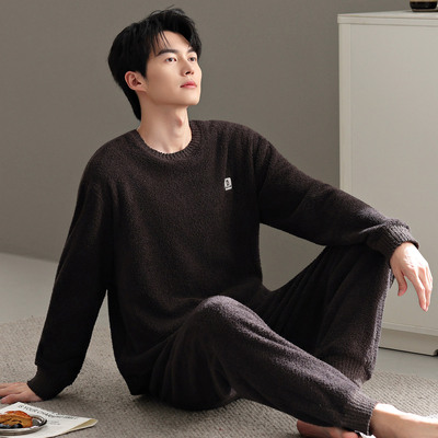 半边绒睡衣男士冬季加厚加绒男式秋冬款珊瑚绒大码休闲冬天家居服
