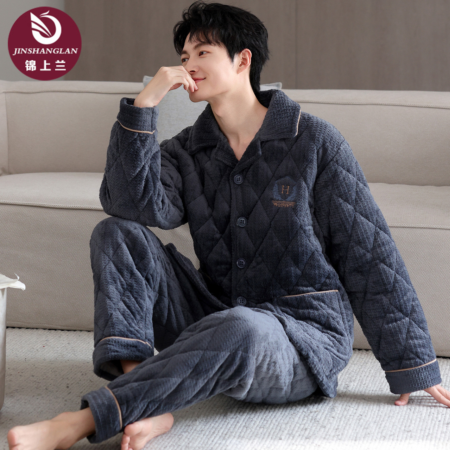 加绒加厚冬季爸爸睡衣家居服