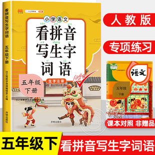 五年级下册看拼音写词语 小学5年级下学期语文课本看拼音写生字词语五年级拼音专项训练教材同步配套练习题册生字注音 人教版