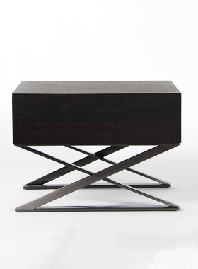 意式极简床头柜现代轻奢卧室简约床边收纳柜设计师风格烟熏色高脚