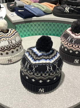 进宝家 MLB专柜正品25年冬季新刺绣复古图案时尚百搭毛线帽 BNV08