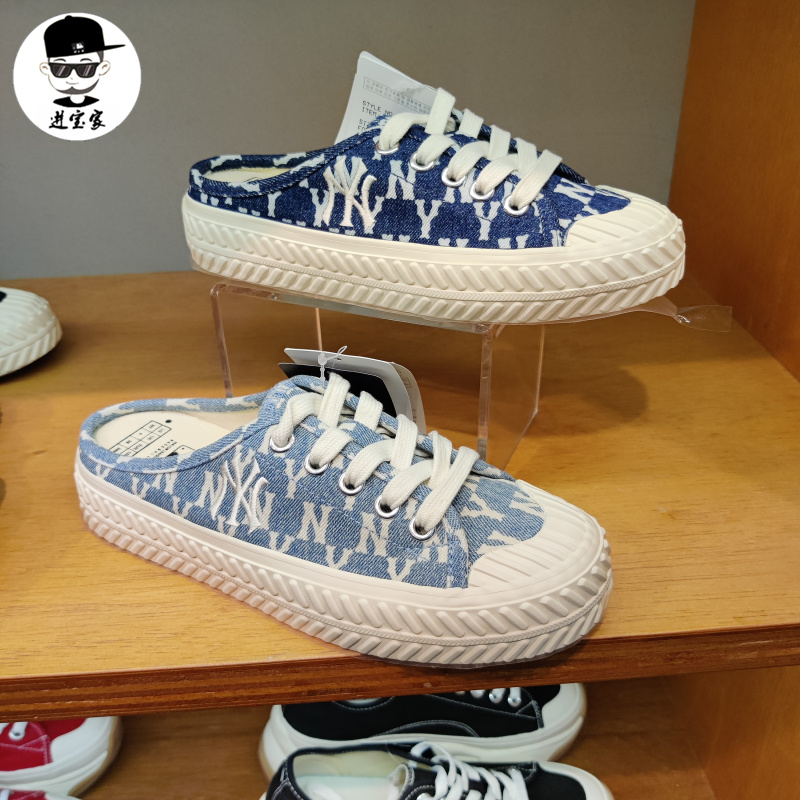 MLB韩国半拖厚底懒人饼干帆布鞋