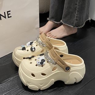 卡通可爱洞洞鞋 女款 春夏外穿2025新款 小个子厚底增高包头沙滩鞋