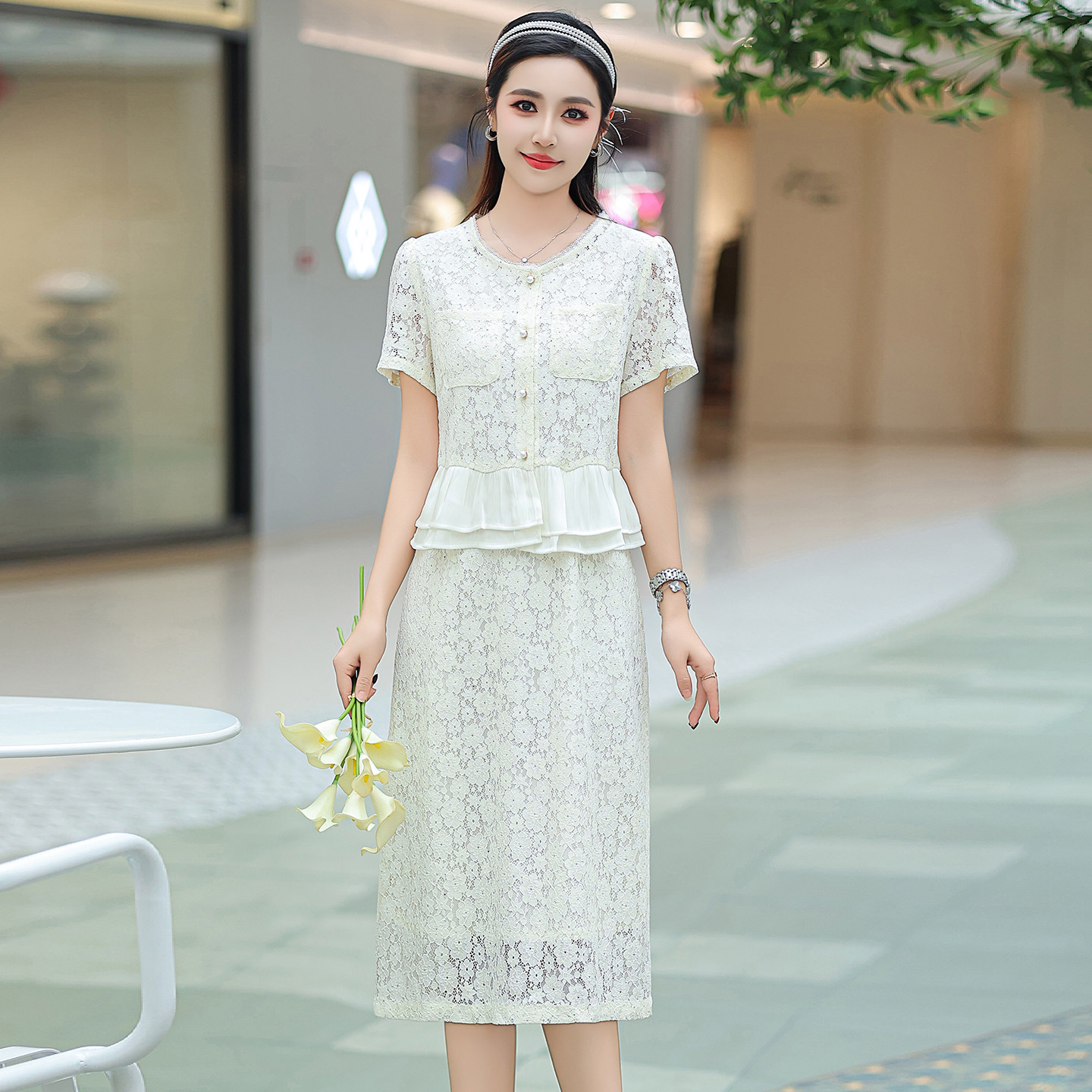 夏季淑女假两件遮肚显瘦连衣裙