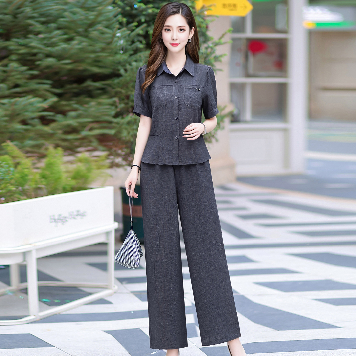 气质短袖衬衫套装女夏季新款时尚减龄高端御姐风宽松显瘦两件套裤
