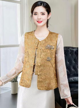 新中式风圆领单排扣红黄色马甲女短款显瘦百搭中式背心2026春秋季