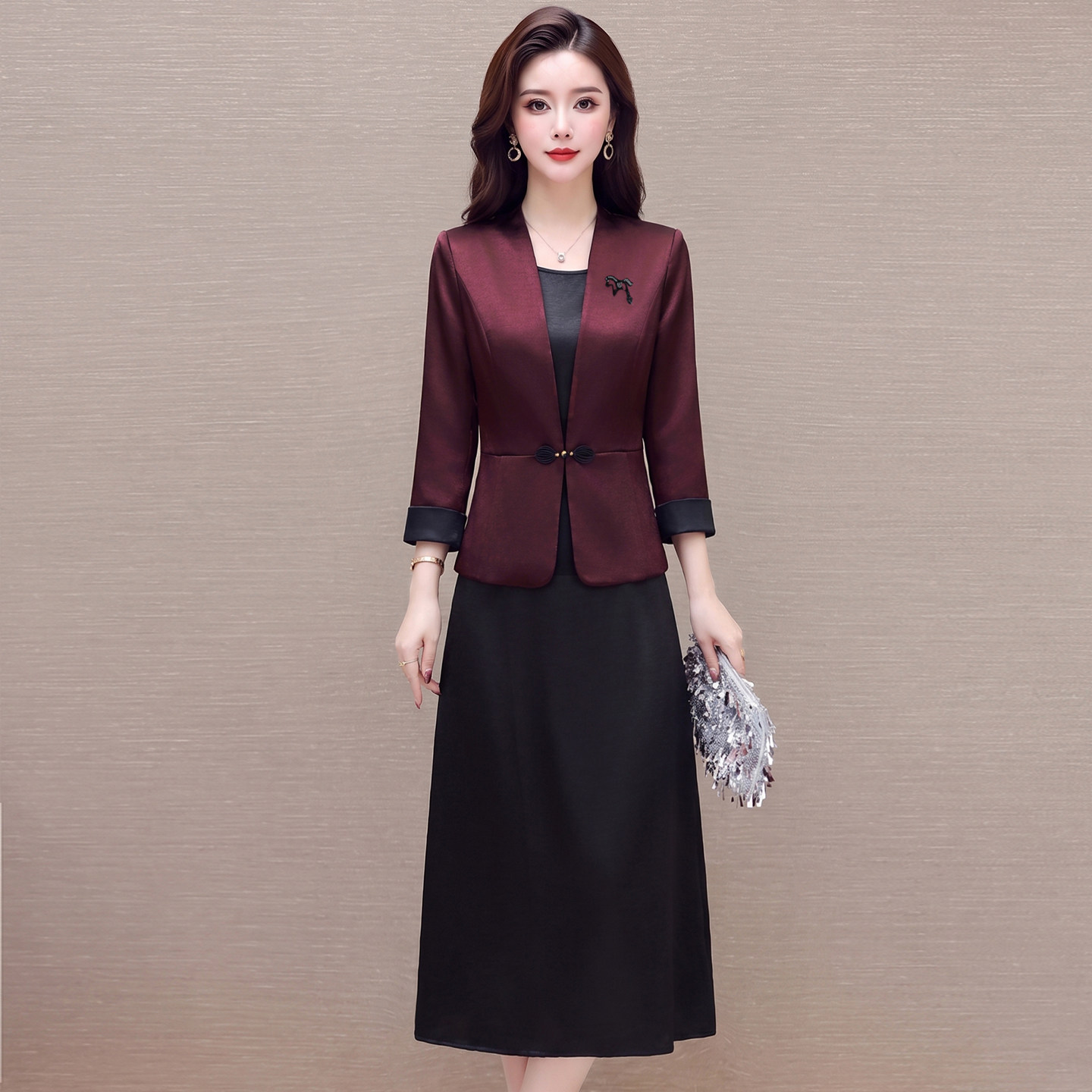 优雅减龄显瘦妈妈礼服两件套