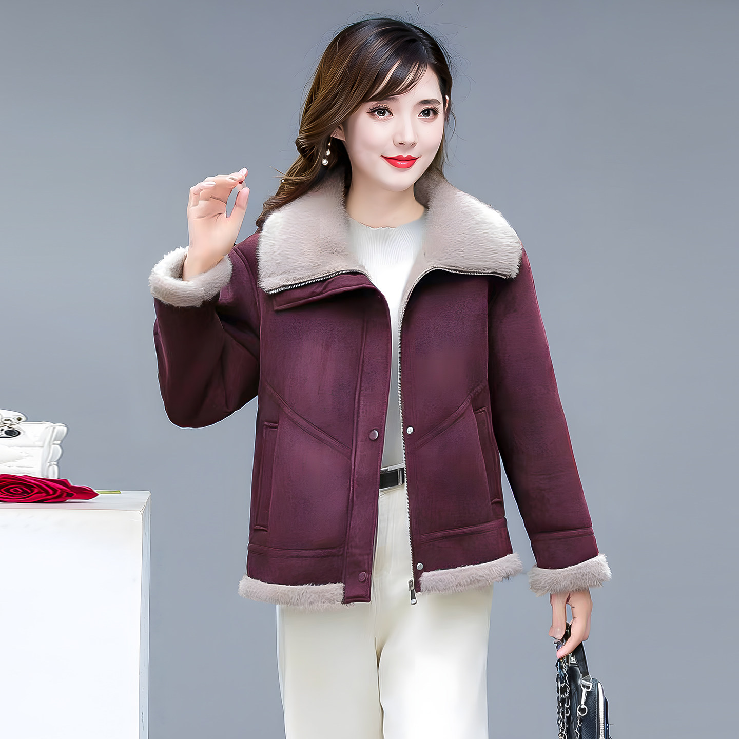 2025年冬季新款时尚宽松显瘦穿搭皮草外套女短款加绒皮毛一体外套,女装/女士精品,皮草,淘宝优惠券,粉丝福利购,淘宝优惠卷