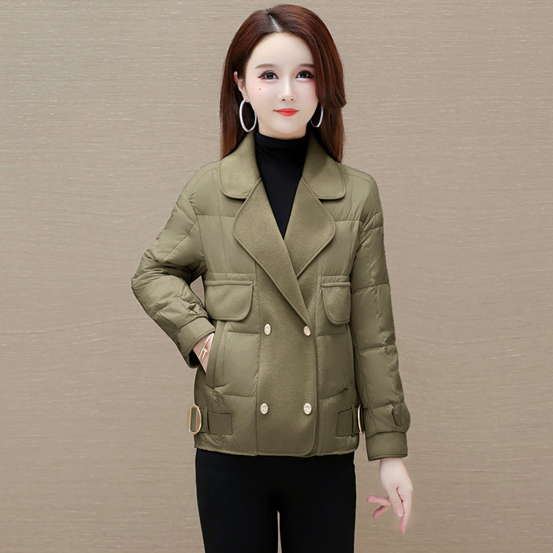 西服领短款羽绒服女2023年冬季新品小个子穿搭时尚休闲白鸭绒外套