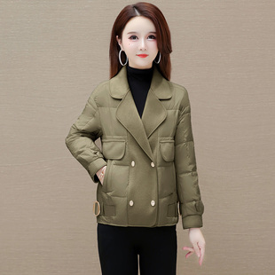 西服领短款羽绒服女2023年冬季新品小个子穿搭时尚休闲白鸭绒外套