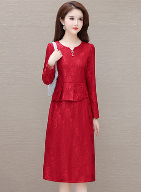 喜婆婆婚宴穿搭连衣裙红色新款气质减龄女神范遮肚显瘦包臀裙子潮