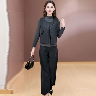 御姐风套装女2025春秋冬季气质马甲阔腿裤三件套高级感洋气减龄潮