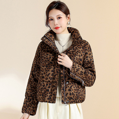 时尚豹纹羽绒服女2025冬季新款