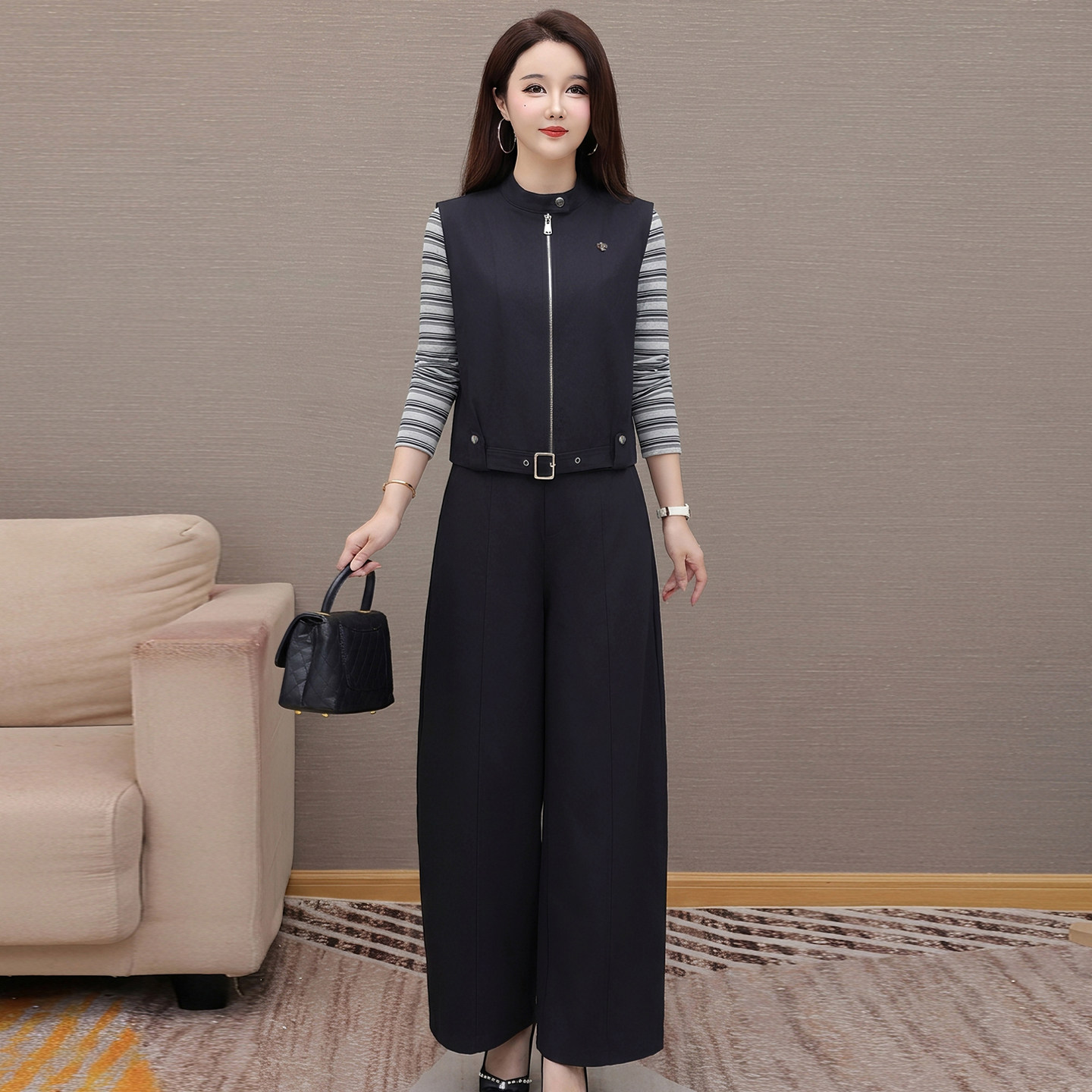 休闲减龄修身显瘦马甲三件套女