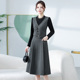 时尚 盘扣马甲连衣裙假两件2024年新款 气质减龄女神范遮肚显瘦裙子