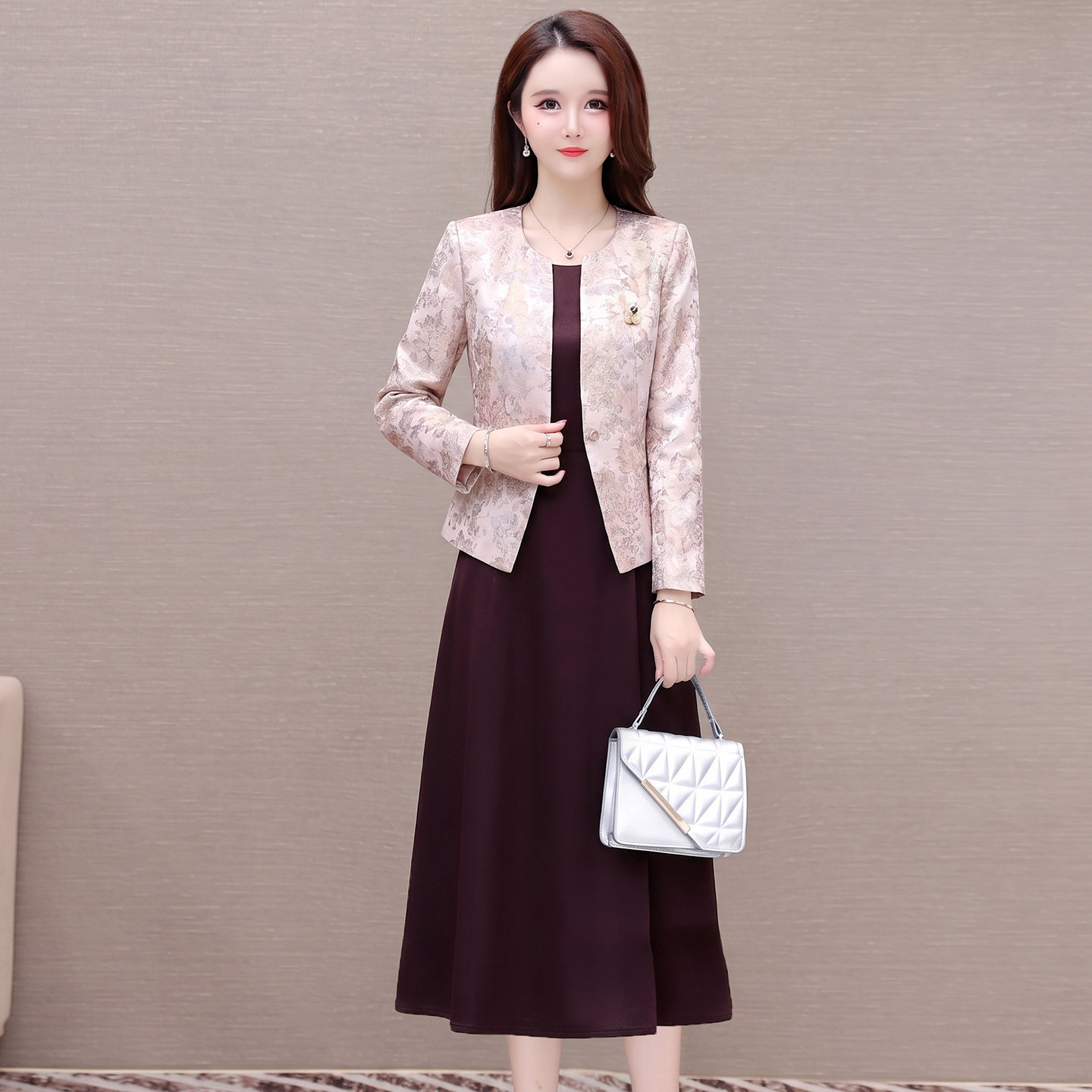 气质优雅风减龄套装女2026春秋季新款修身收腰显瘦礼服两件套裙潮