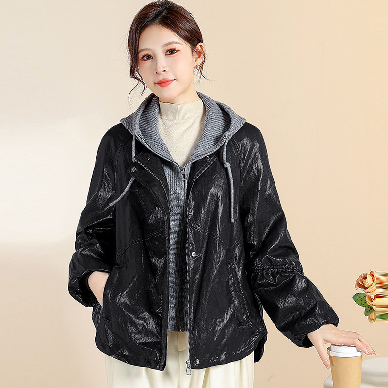 2025秋冬新款连帽皮衣女宽松短款水洗皮夹棉加厚夹克休闲外套秋潮
