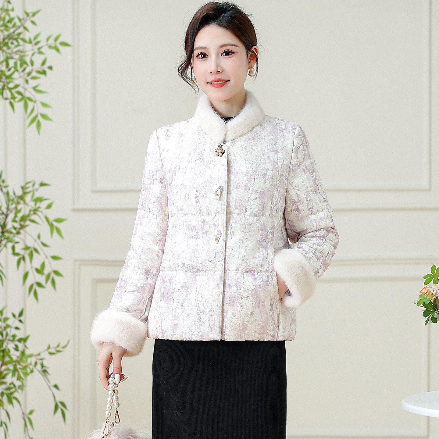 新中式毛绒拼接棉服女2025冬季短款宽松通勤淑女外套保暖羊绒填充,女装/女士精品,棉衣/棉服,淘宝优惠券,粉丝福利购,淘宝优惠卷