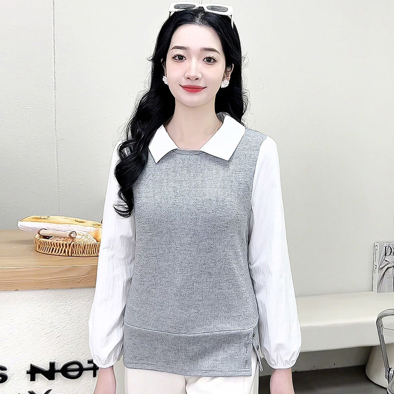 春秋polo娃娃领宽松显瘦衬衫女