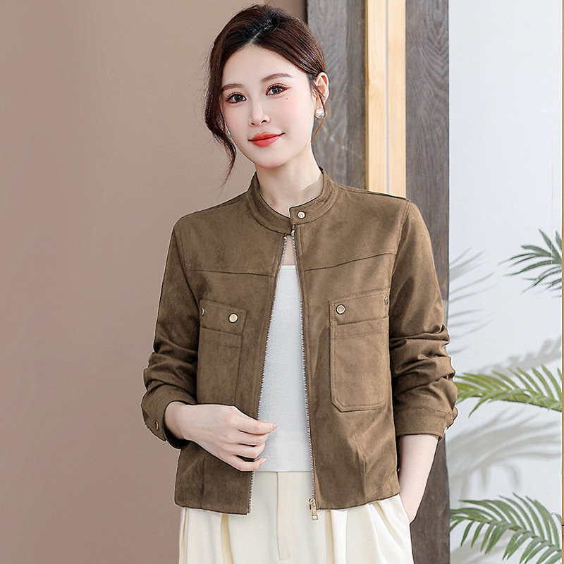 休闲风鹿皮绒短外套女显高显瘦