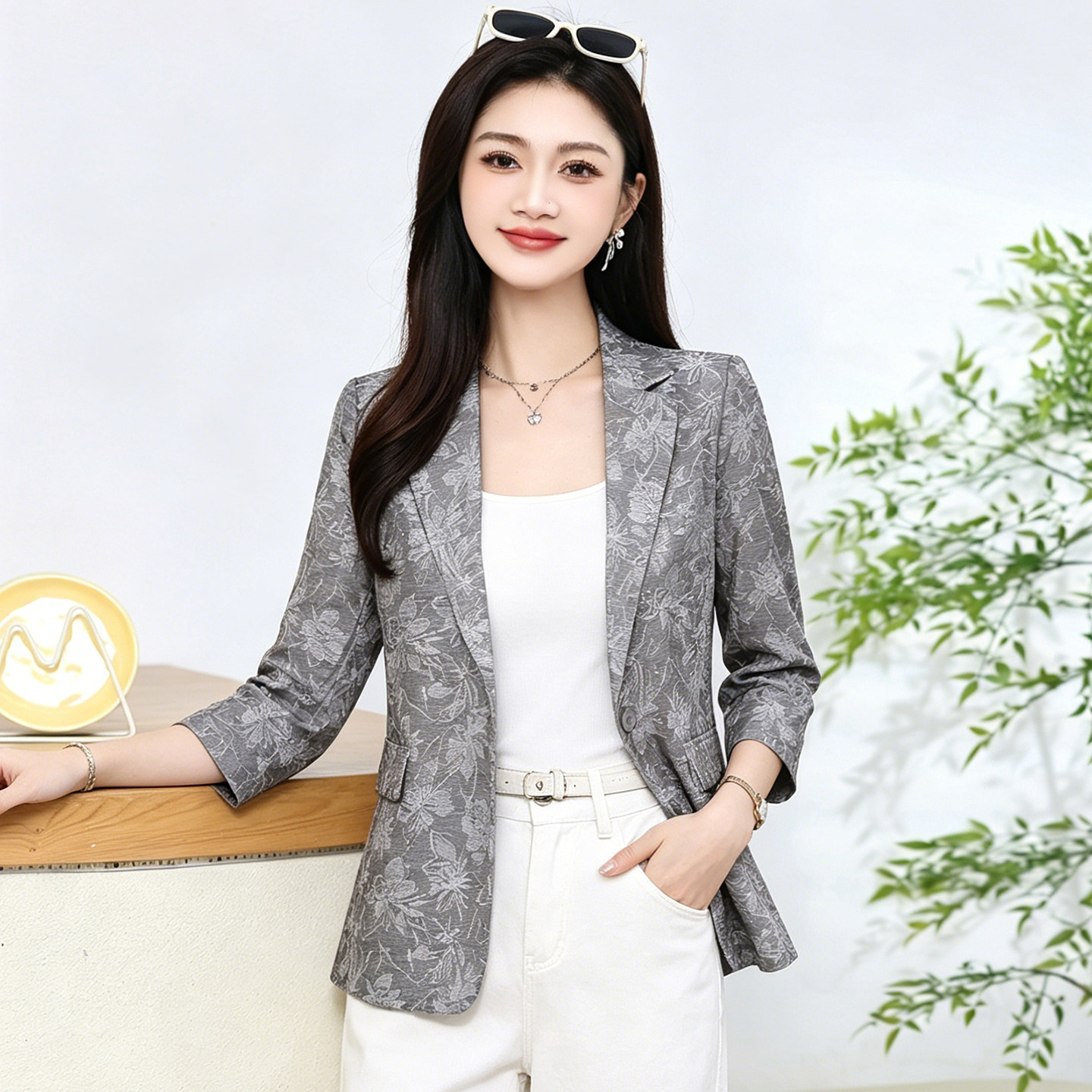 复古印花小个子显瘦西装外套