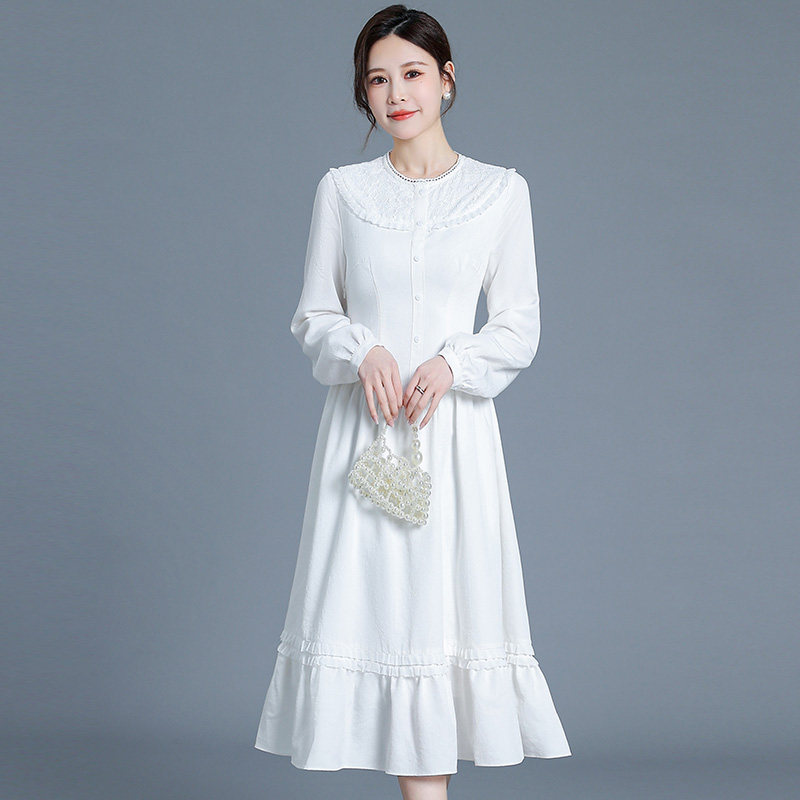 白色淑女风连衣裙女2026年春秋新款气质减龄女神范遮肚显瘦裙子潮