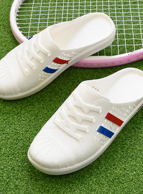 网红半拖鞋女夏外穿懒人2024夏款新款时尚百搭平底包头凉拖小白鞋