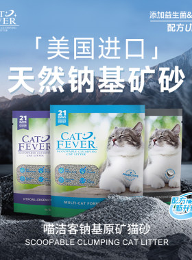 CatFever喵洁客膨润土猫砂钠基矿砂除臭结团低粉尘14磅