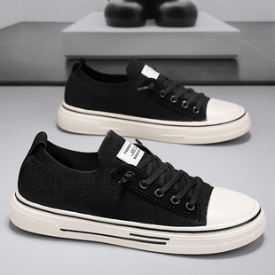 帆布鞋男夏季薄款透气飞织网面男鞋男士布鞋男款网面休闲鞋平板鞋